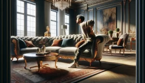 DALL·E 2024-03-23 01.17.12 - Depict a lifelike and intricate scene in an elegantly designed living room where an individual is caught off guard by intense back pain. This moment c (1) - Allure Wellness The technique where physiotherapists utilize their hands to mobilize, massage, and manipulate body tissues is called manual therapy