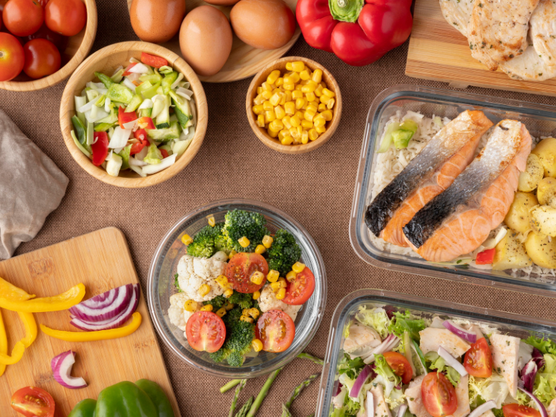 Fresh ingredients and nutritious meals prepared for a healthy lifestyle