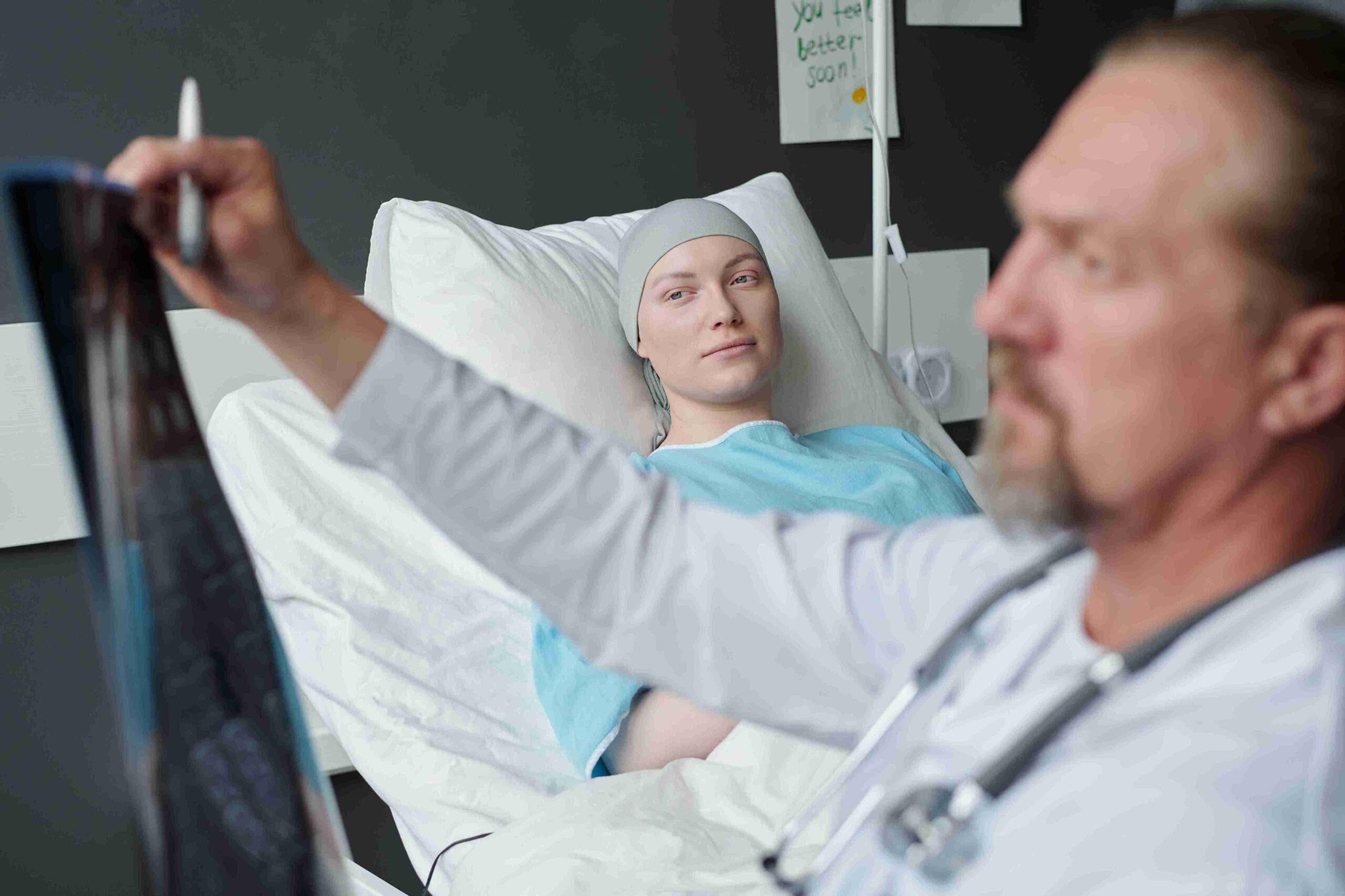 cancer patient lying in the hospital bed