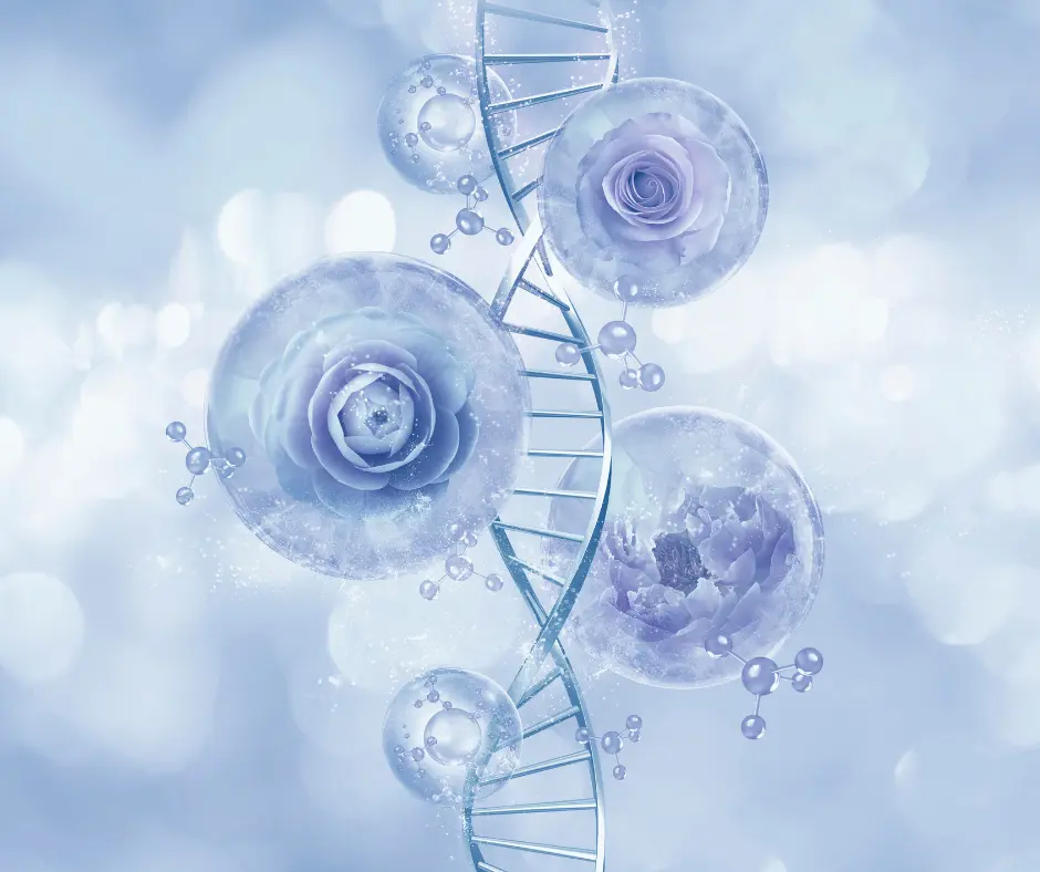 Artistic representation of DNA strands and molecular skincare innovation