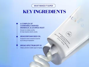 Sunscreen tube with key ingredients for skin hydration benefits