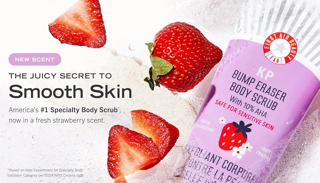 First-Aid-Beauty-Exfoliant Bottle with strawberries