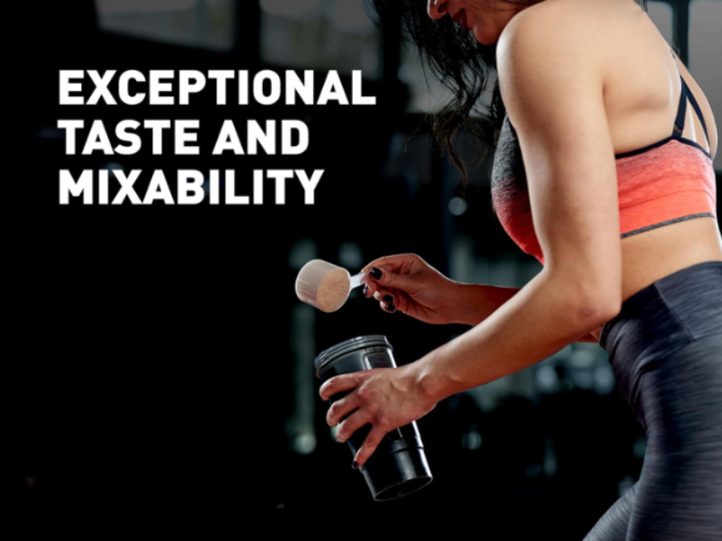 Woman preparing protein shake with exceptional taste and mixability
