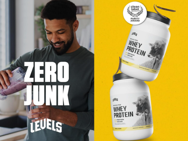 Man pouring smoothie with Levels grass-fed whey protein