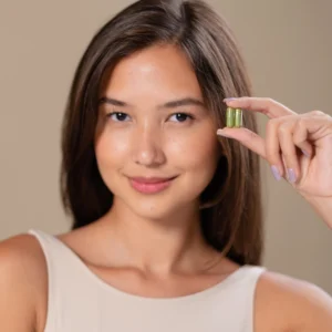 a beautiful woman holding a pill - Allure Wellness a beautiful woman holding a pill with her right hand