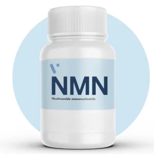 a NMN Bottle with a blue circular background