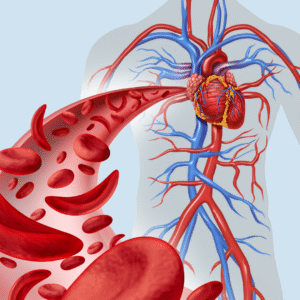 an image of a blood vessel and heart on a blue background